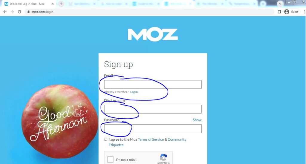 Signup mozbar