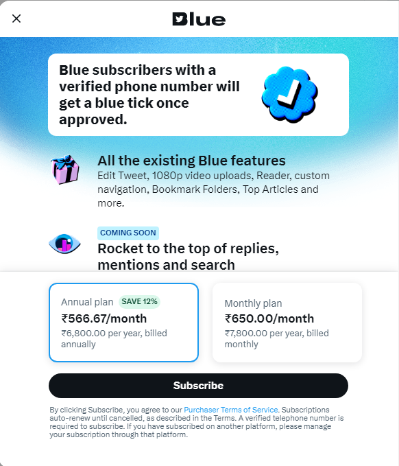 Twitter Blue: Price