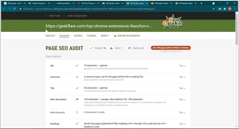 seoquake page seo audit