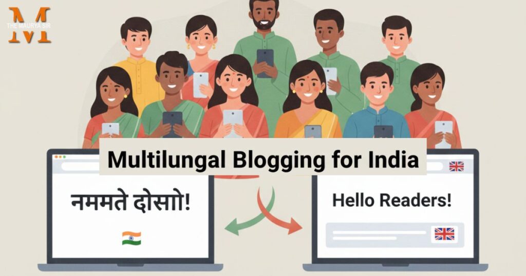 Hindi and English blogging concept with Indian audience illustration