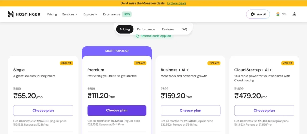 Hostinger Managed WordPress Hosting Plans